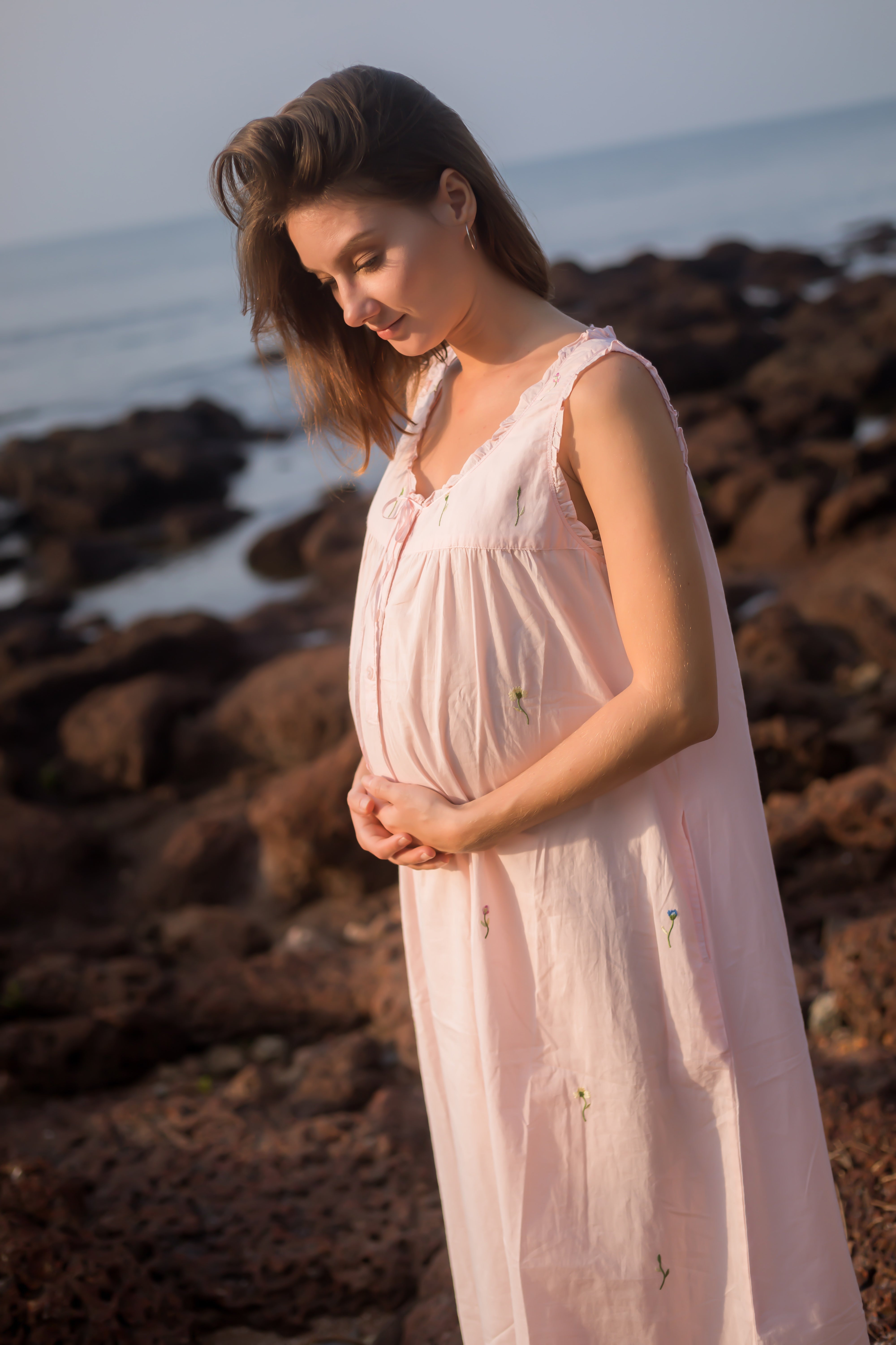 Maternity & Nursing Gowns - Small Flowers Sleeveless