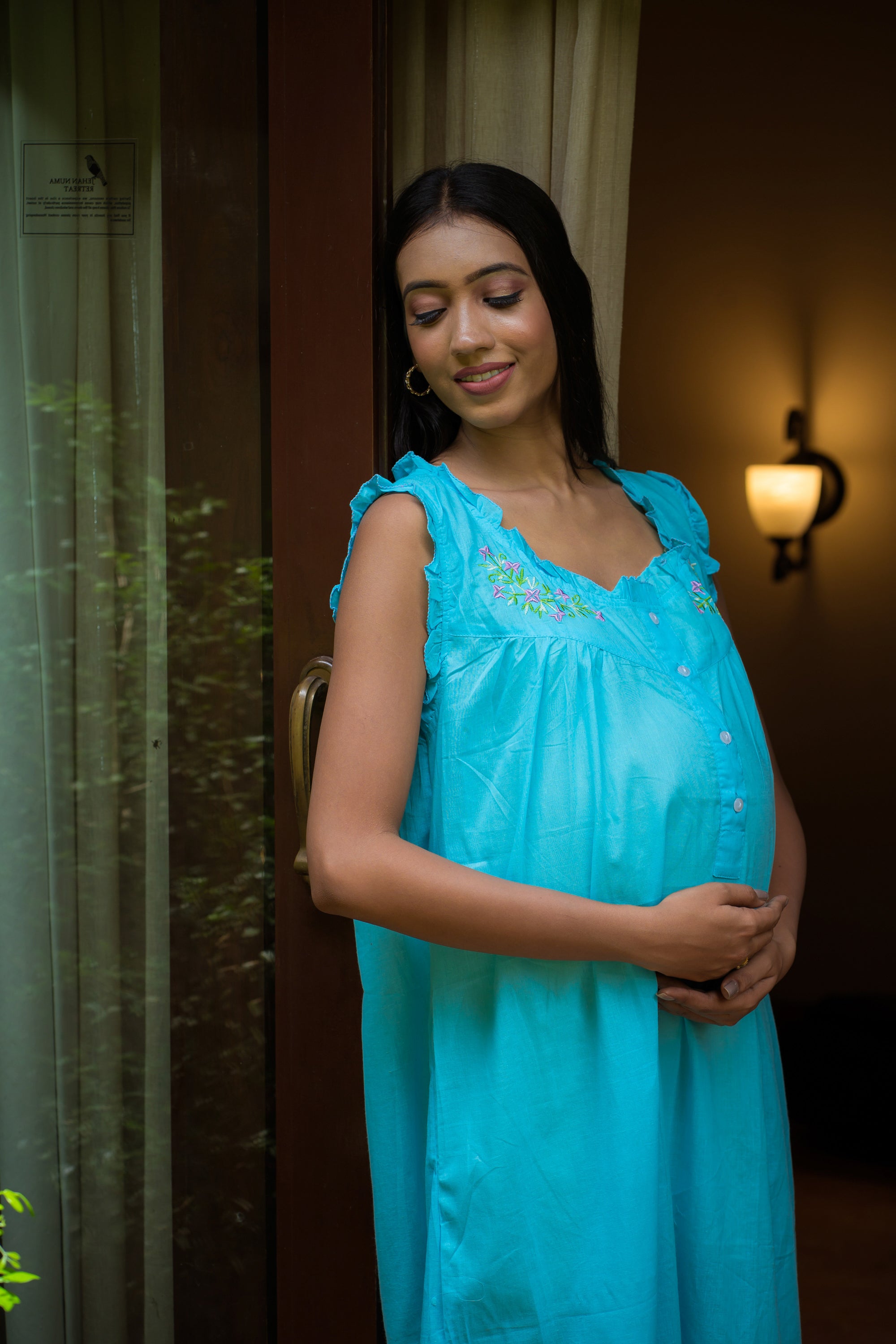 Maternity & Nursing Gowns -Floral Wreath Sleeveless