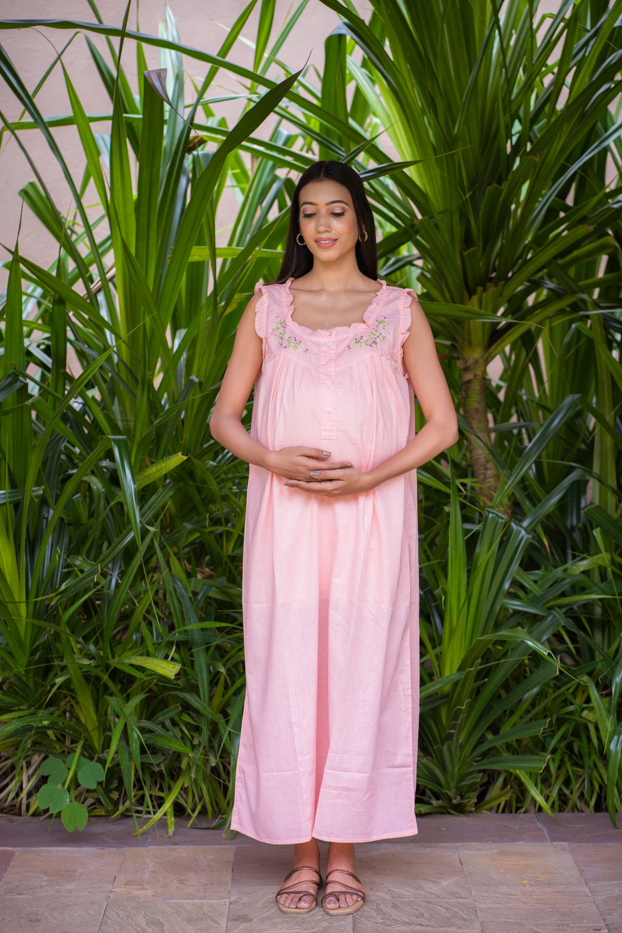 Maternity & Nursing Gowns -Floral Wreath Sleeveless