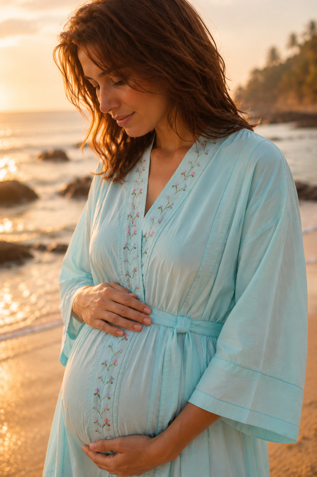 Maternity Robe - Turquoise Floral Lounge Wear