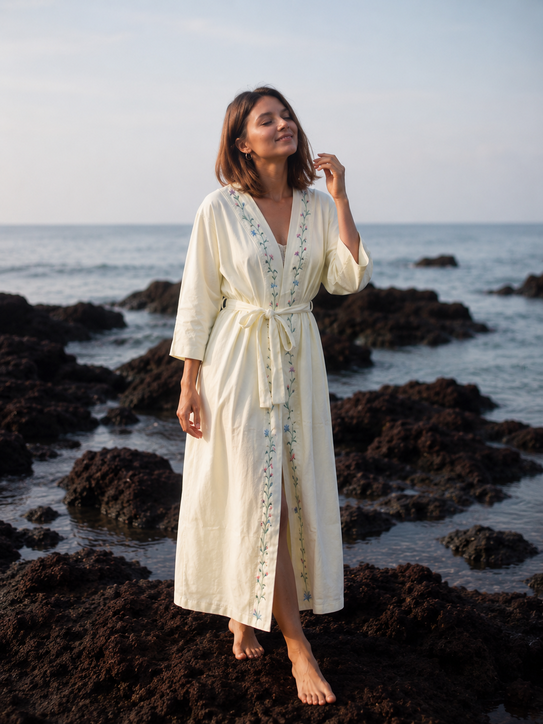 Maternity Robe - Lemon Yellow  Floral Lounge Wear