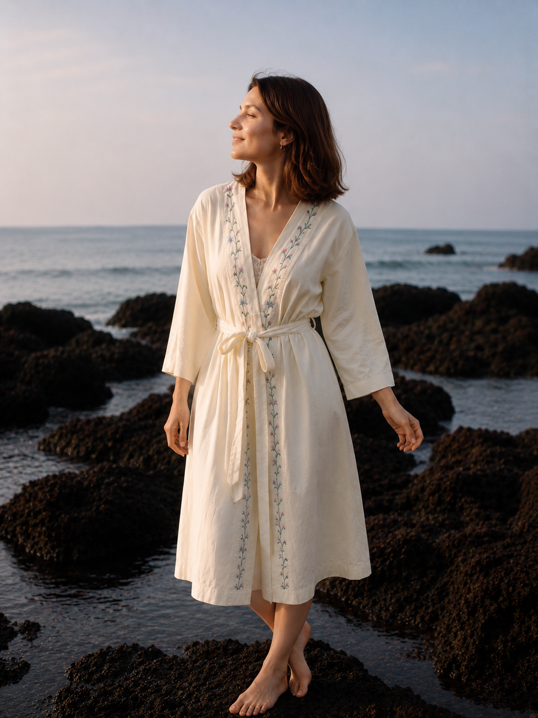 Maternity Robe - Lemon Yellow  Floral Lounge Wear