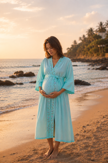 Maternity Robe - Turquoise Floral Lounge Wear