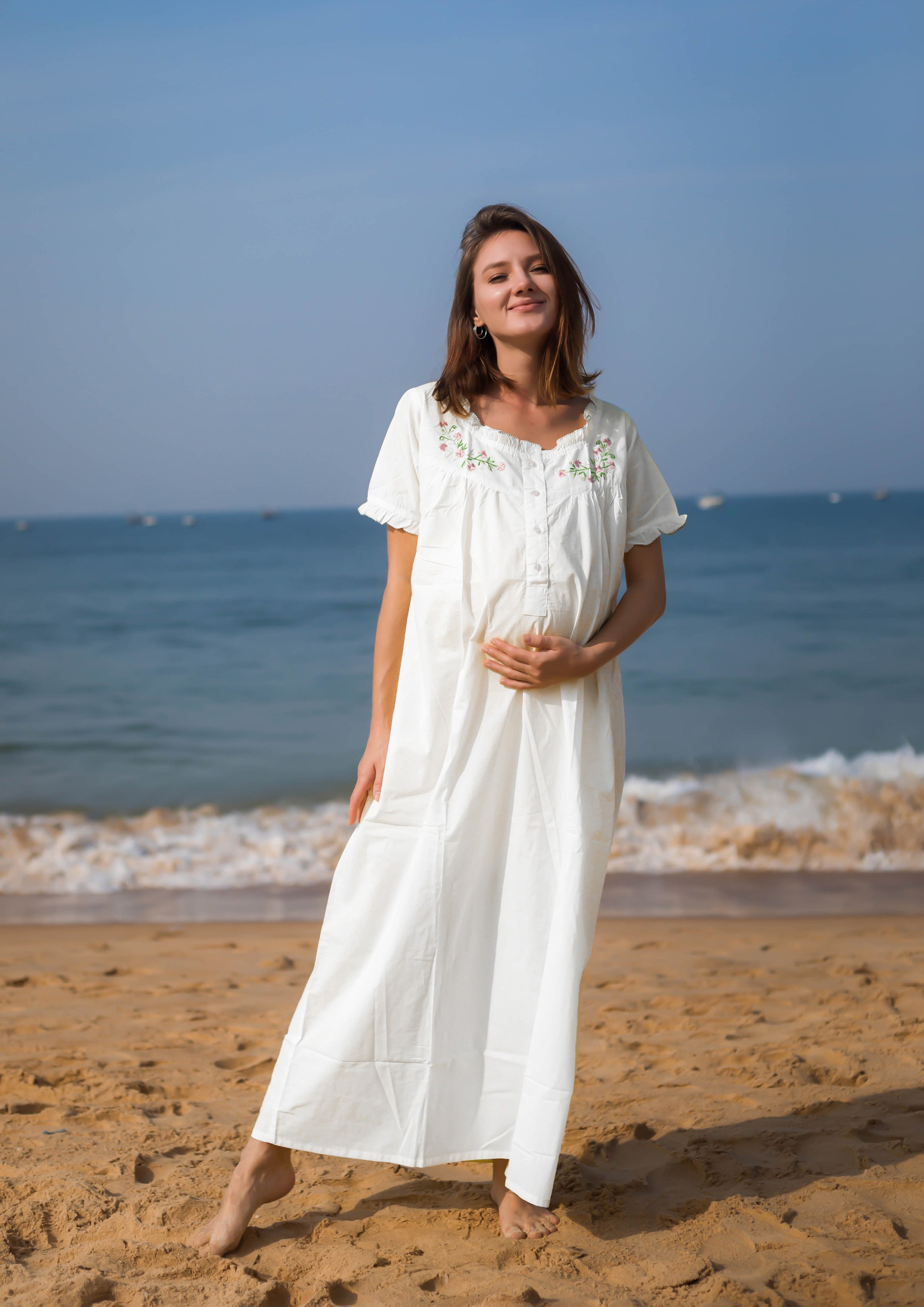 Maternity & Nursing Gowns - Floral Wreath - Sleeves